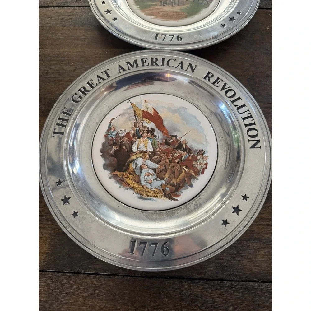 Vintage 1976 Great American Revolution Pewter Plates John Trumbull Set of 2